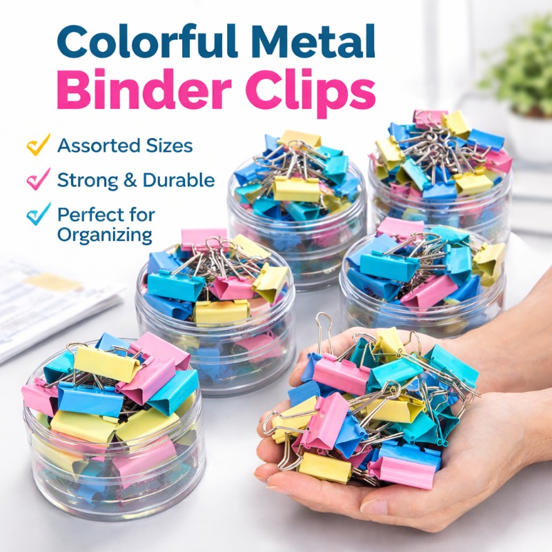 Binder Clip Assorted - Renkli Metal Dosya Klipsleri, Çeşitli Boyutlarda